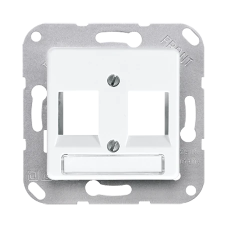 Centre plate (screw fixing) for modular jack sockets, 2-gang, UMA-CAT6A, RADIALL, Panduit, Assmann, white