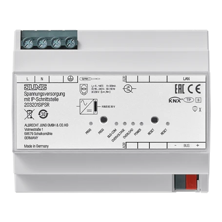 KNX power supply with IP interface, 320 mA, rail mounting device, 6 rail units, Secure