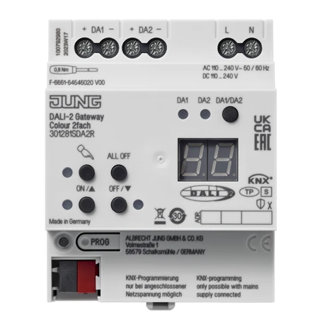 KNX DALI-2 gateway Colour 2-gang, rail mounting device, 4 rail units, Secure