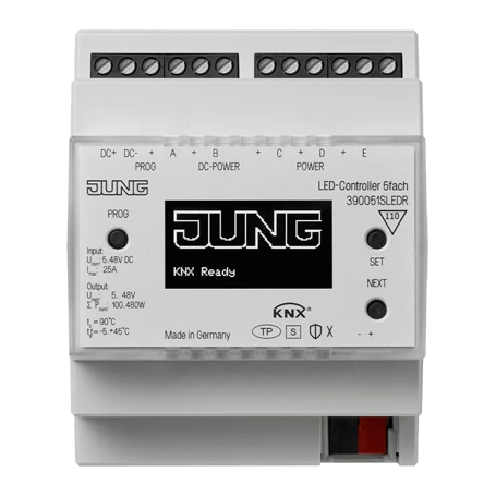 KNX LED controller 5-gang, rail mounting device, 4 rail units, Secure
