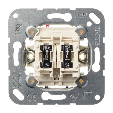 Impulsdrukker 2-voudig, 2 maakcontacten inclusief 2 glimlampjes art.nr. 94, 10 A 250 V ~