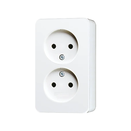 2-gang socket without earth, white