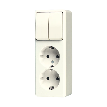 SCHUKO®-Zweifach-Steckdose 16 A 250 V ~ mit Serienschalter 10 AX 250 V ~, weiß (ivory)