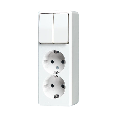 SCHUKO®-Zweifach-Steckdose 16 A 250 V ~ mit Serienschalter 10 AX 250 V ~, alpinweiß