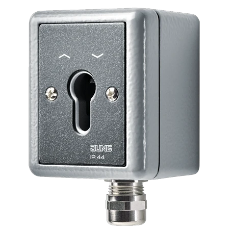 Jalousie-Schlüsselschalter, Gehäuse aus Alu-Druckguss, Wendeschalter, 2-pol. (2 Antriebe), 10 AX,  A, 250 V ~, grau