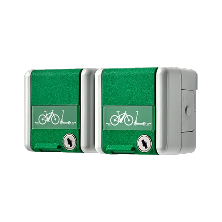 2-gang SCHUKO® socket, wired, with e-bike charging symbol, with inscription field, with safety lockgreen