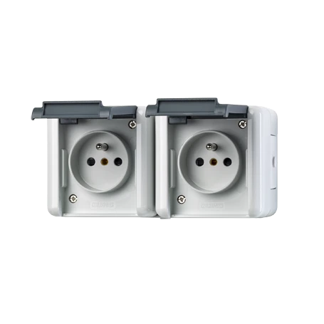 2-gang socket, French/Belgian system, screw terminals, Safety Plus