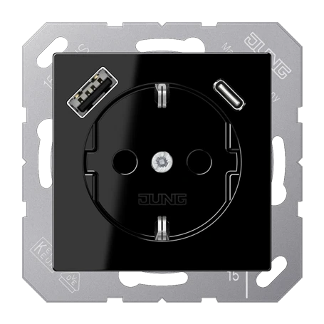 SCHUKO®-Steckdose mit USB-Ladegerät, Safety Plus, Thermoplast, schwarz