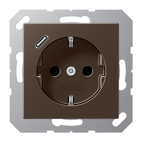 SCHUKO®-Steckdose mit USB-Ladegerät (JUNG Quick Charge®), Safety Plus, Thermoplast lackiert, mokka