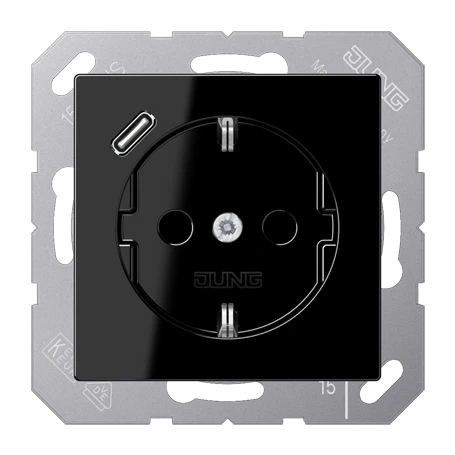 SCHUKO®-Steckdose mit USB-Ladegerät (JUNG Quick Charge®), Safety Plus, Thermoplast, schwarz
