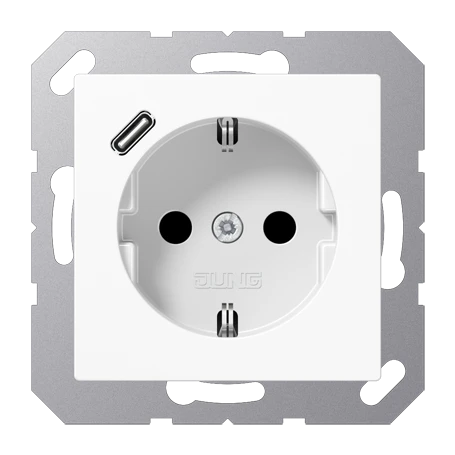 SCHUKO®-Steckdose mit USB-Ladegerät (JUNG Quick Charge®), Safety Plus, Thermoplast, alpinweiß