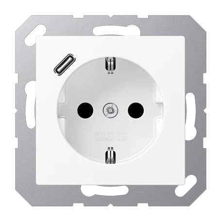 SCHUKO®-Steckdose mit USB-Ladegerät (JUNG Quick Charge®), Safety Plus, Thermoplast lackiert, schneeweiß matt