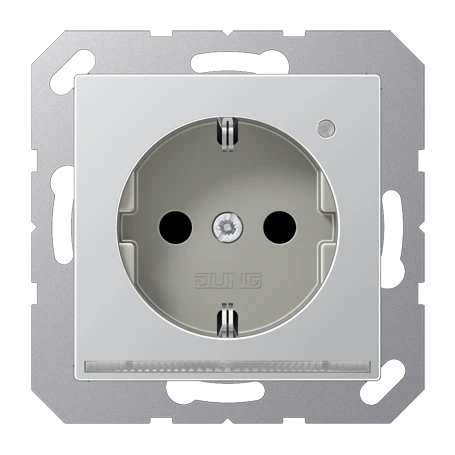 SCHUKO® socket with LED floor pilot light, Safety Plus, thermoplastic lacquered, aluminium