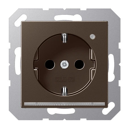 SCHUKO® socket with LED floor pilot light, Safety Plus, thermoplastic lacquered, mocha