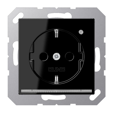 SCHUKO® socket with LED floor pilot light, Safety Plus, thermoplastic, black