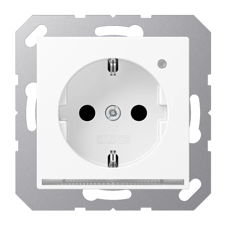 SCHUKO® socket with LED floor pilot light, Safety Plus, thermoplastic lacquered, matt snow white