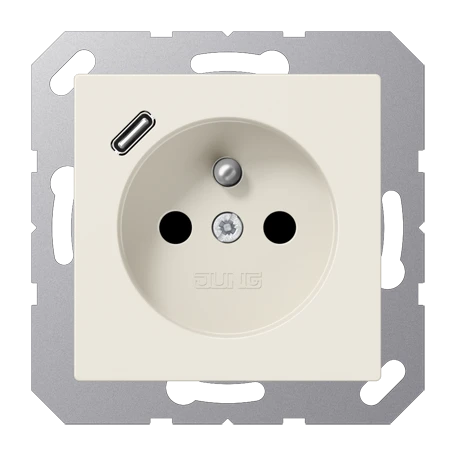 Steckdose, französisch/belgisches System mit USB-Ladegerät (JUNG Quick Charge®), Safety Plus, Thermoplast, weiß (ivory)