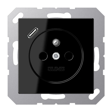 Steckdose, französisch/belgisches System mit USB-Ladegerät (JUNG Quick Charge®), Safety Plus, Thermoplast, schwarz