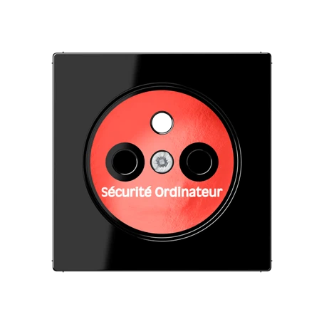 Afdekking voor contactdoos basiselement, Frans/Belgisch systeem, Safety Plus, met opschrift "Sécurité Ordinateur", duroplast, zwart
