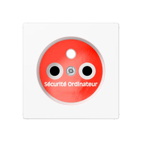 Afdekking voor contactdoos basiselement, Frans/Belgisch systeem, Safety Plus, met opschrift "Sécurité Ordinateur", duroplast, alpine wit