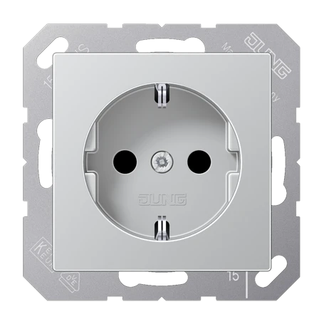 SCHUKO® socket, screw terminals, Safety Plus, duroplastic lacquered, aluminium