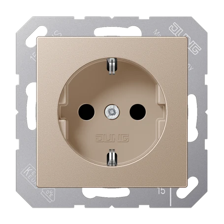 SCHUKO® socket, screw terminals, Safety Plus, duroplastic lacquered, champagne