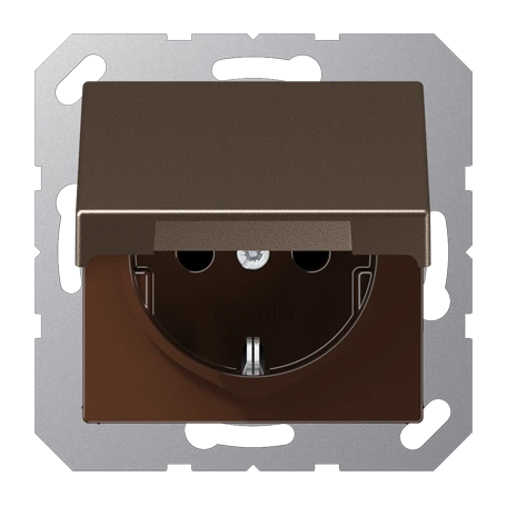 SCHUKO® socket, screw terminals, Safety+, hinged lid, mocha