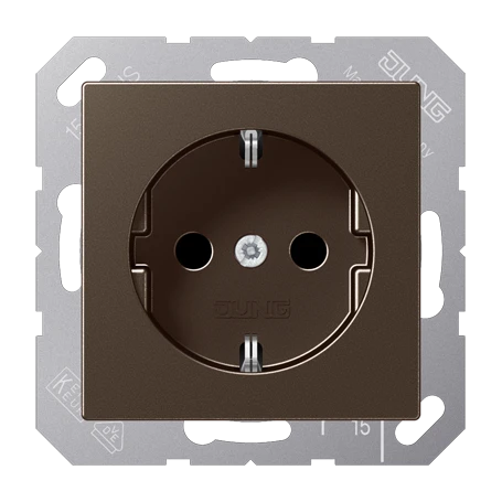 SCHUKO® socket, screw terminals, Safety Plus, duroplastic lacquered, mocha
