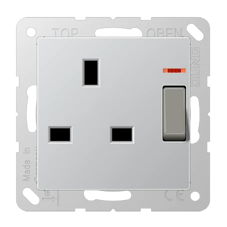 Abschaltbare Steckdose mit Kontrollschalter, British Standard, aluminium