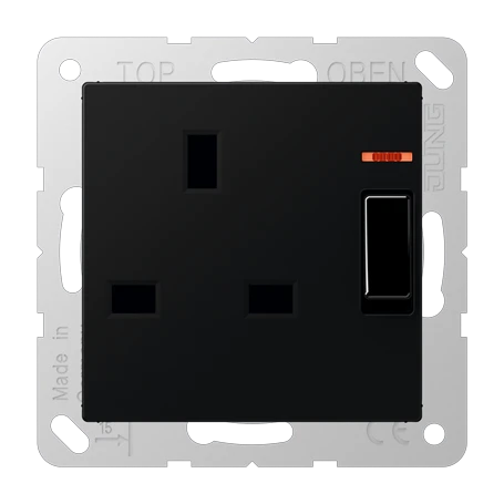 Abschaltbare Steckdose mit Kontrollschalter, British Standard, graphitschwarz matt