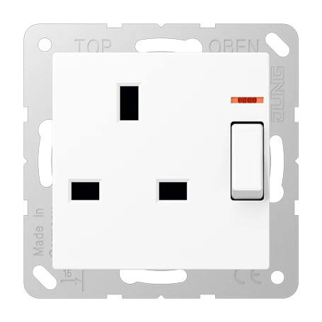 Abschaltbare Steckdose mit Kontrollschalter, British Standard, schneeweiß matt