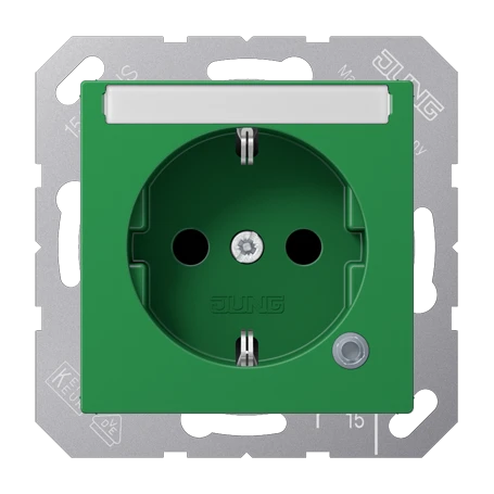 SCHUKO® socket, Safety Plus, with pilot light, with inscription field, thermoplastic antibacterial, green