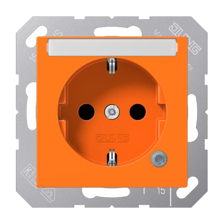 SCHUKO® socket, Safety Plus, with pilot light, with inscription field, thermoplastic antibacterial, orange