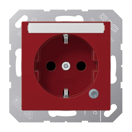 SCHUKO® socket, Safety Plus, with pilot light, with inscription field, thermoplastic antibacterial, red