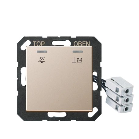 Hotel centre plate with LED unit 230 V, corridor unit 1-gang, symbols "Do not disturb" and "Make up room", with lens, champagne