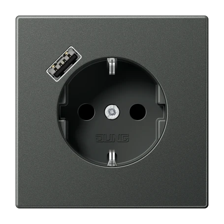 SCHUKO® socket with USB charger, Safety Plus, aluminium laquered, anthracite