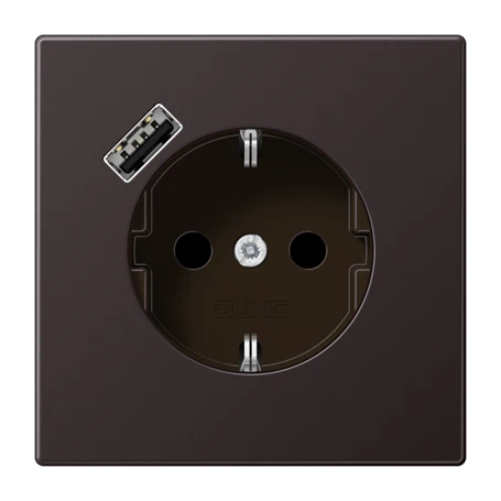 SCHUKO® socket with USB charger, Safety Plus, aluminium laquered, dark (aluminium lacquered)