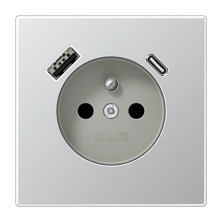 Prise, système français et belge avec chargeur USB, Safety Plus, Aluminium