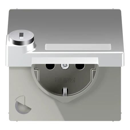 SCHUKO® socket, Safety Plus, with inscription field, with safety lock, thermoplastic lacquered, aluminium