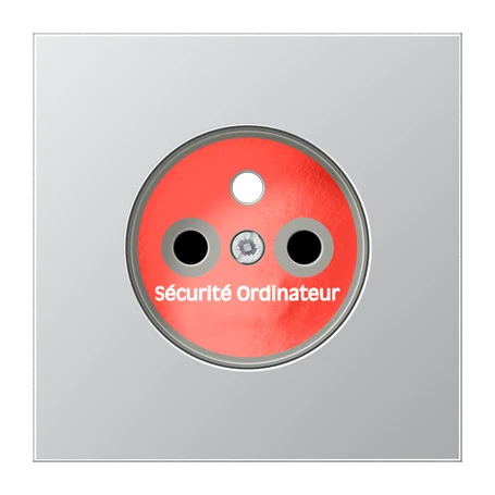 Afdekking voor contactdoos basiselement, Frans/Belgisch systeem, Safety Plus, met opschrift "Sécurité Ordinateur", Aluminium