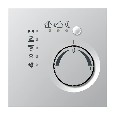 KNX room temperature controller, with integrated push-button interface 4-gang, aluminium