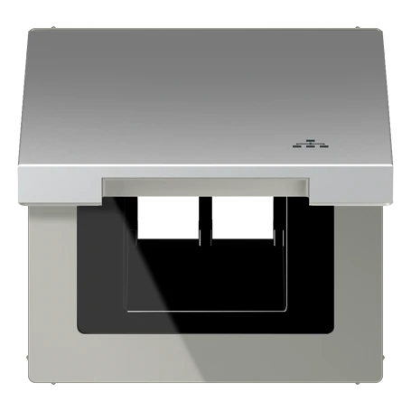 Hinged lid with spring, with symbol "LAN", aluminium