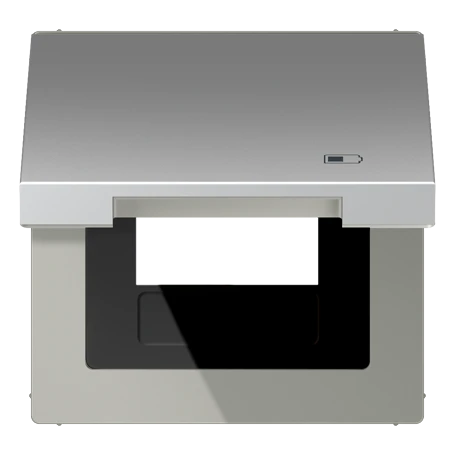 Hinged lid with spring, including centre plate, symbol "charger", aluminium