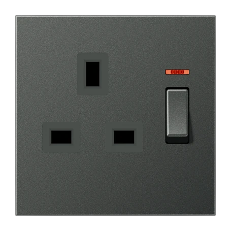 Wandcontactdoos afschakelbaar met controleschakelaar, British Standard, Antraciet