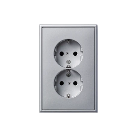 2-voudige wandcontactdoos met randaarde, Safety Plus, duroplast gelakt, Aluminium