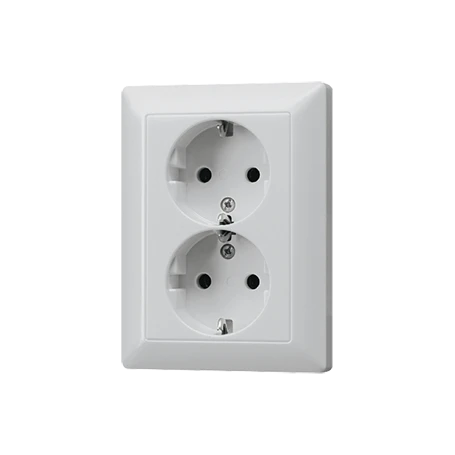 2-voudige wandcontactdoos met randaarde, Safety Plus, duroplast gelakt, Aluminium