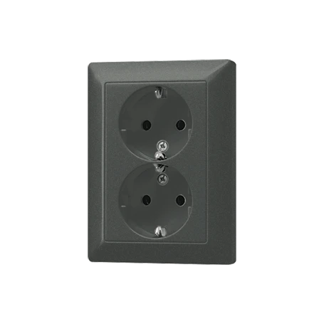 2-voudige wandcontactdoos met randaarde, Safety Plus, duroplast gelakt, Antraciet