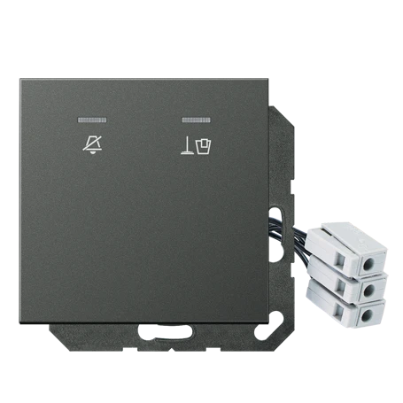 Hotel centre plate with LED unit 24 V, corridor unit 1-gang, symbols "Do not disturb" and "Make up room", with lens, anthracite