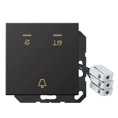 Hotel centre plate with LED unit 24 V, corridor unit 1-gang, symbols "Do not disturb" and "Make up room", with lens, dark