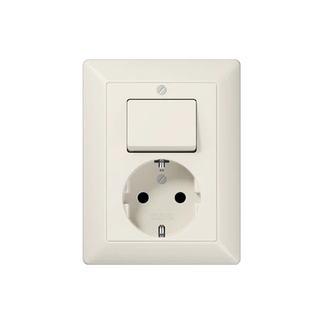 SCHUKO® socket 16 A / 250 V ~ with 1-gang / 2-way switch 10 AX / 250 V ~, screw terminals, duroplastic, ivory